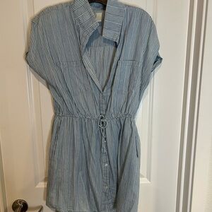 Blue Striped Button-Up Dress